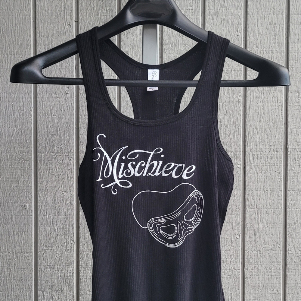 3/$12 Mischieve Cotton Halter Top EUC Ladies Small Ribbed Black & White